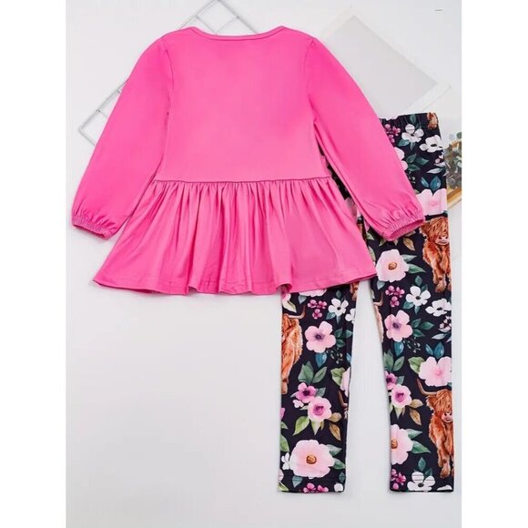 2PC set Girl's Long Sleeve Top & Pants Set, Cartoon Pattern Casual Outfits - Picture 2 of 4